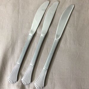 Imperial Korea Fluted Fan Stainless Dinner Knives Set 3 Flatware Silverware 70s